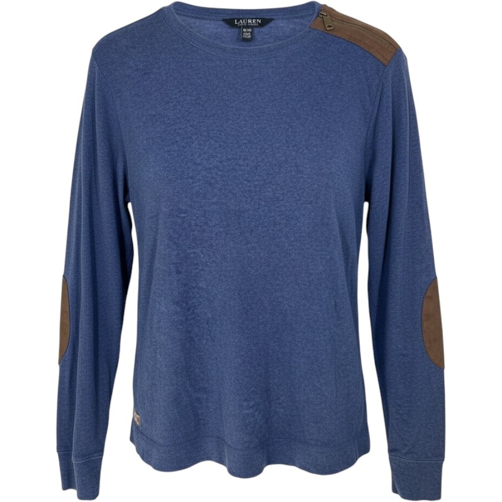 Lauren Ralph Lauren Blue Cotton Long Sleeve‎ Top Faux Suede Elbow Patches XL